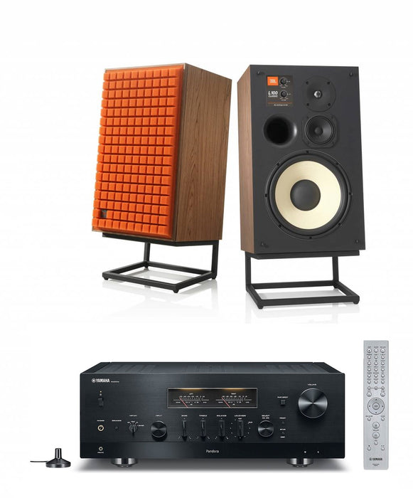 JBL L100 Classic 12" 3-Way Bookshelf Speaker Pair with Yamaha R-N2000A Stereo Receiver Bundle - Safe and Sound HQ