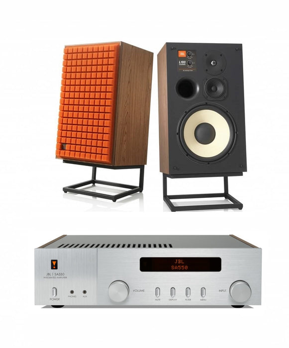 JBL L100 Classic 12" 3-Way Bookshelf Speaker Pair with JBL SA550 Integrated Amplifier Bundle - Safe and Sound HQ
