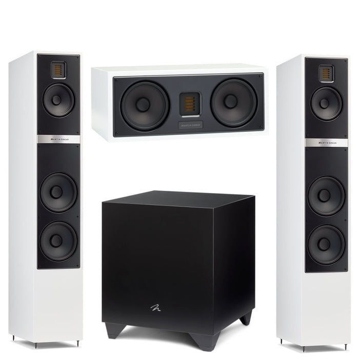 Martin Logan Motion 40i Floorstanding Speakers Pair with Motion 30i Center Channel Speaker and Dynamo 1100X Powered 12" Subwoofer Bundle - Safe and Sound HQ