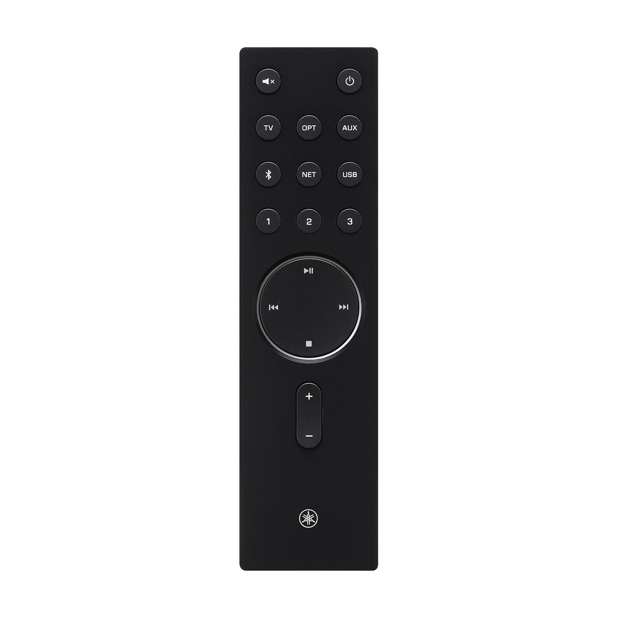 Yamaha WXA-70A Compact Streaming Amplifier remote control with intuitive buttons and playback features.