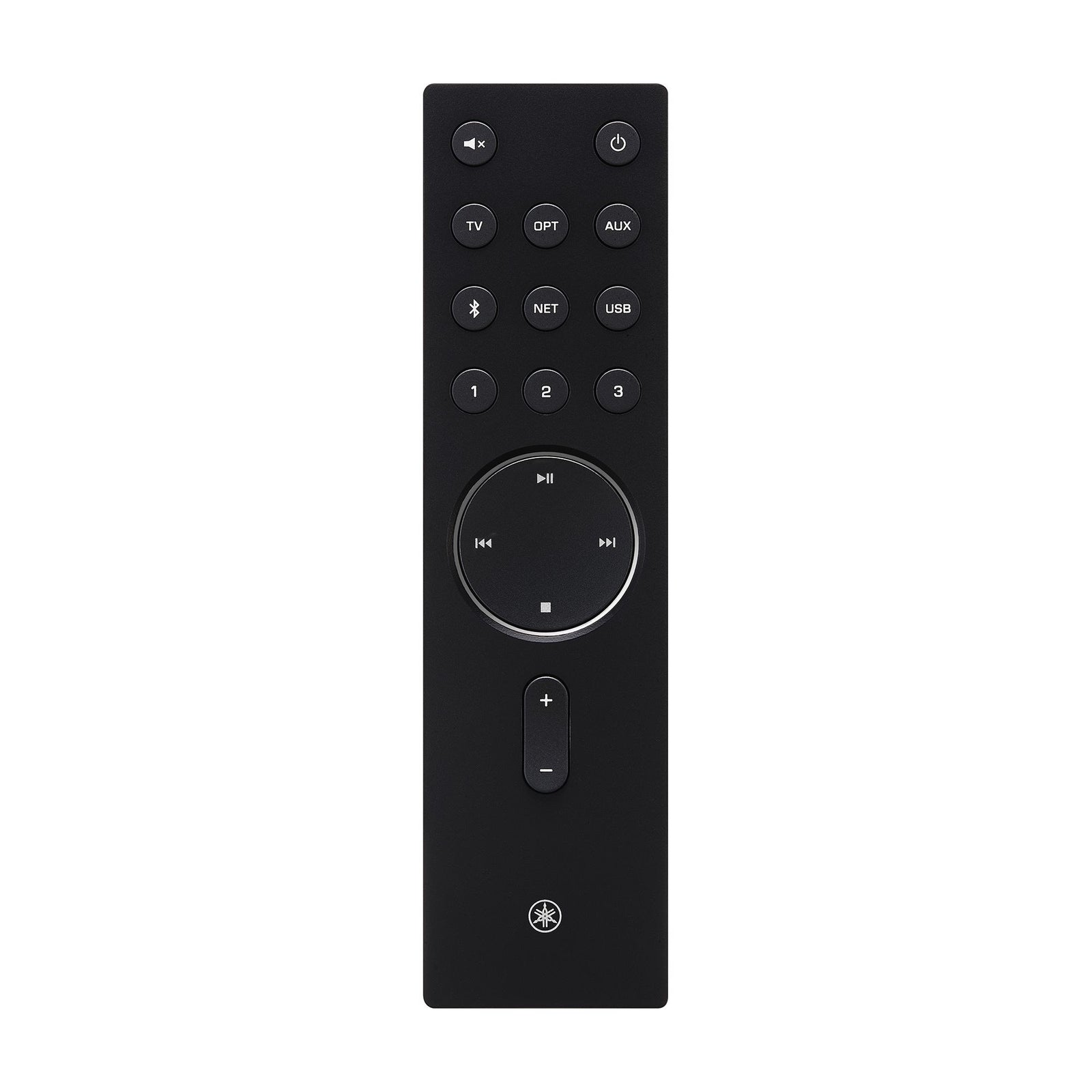 Yamaha WXA-70A Compact Streaming Amplifier remote control with intuitive buttons and playback features.