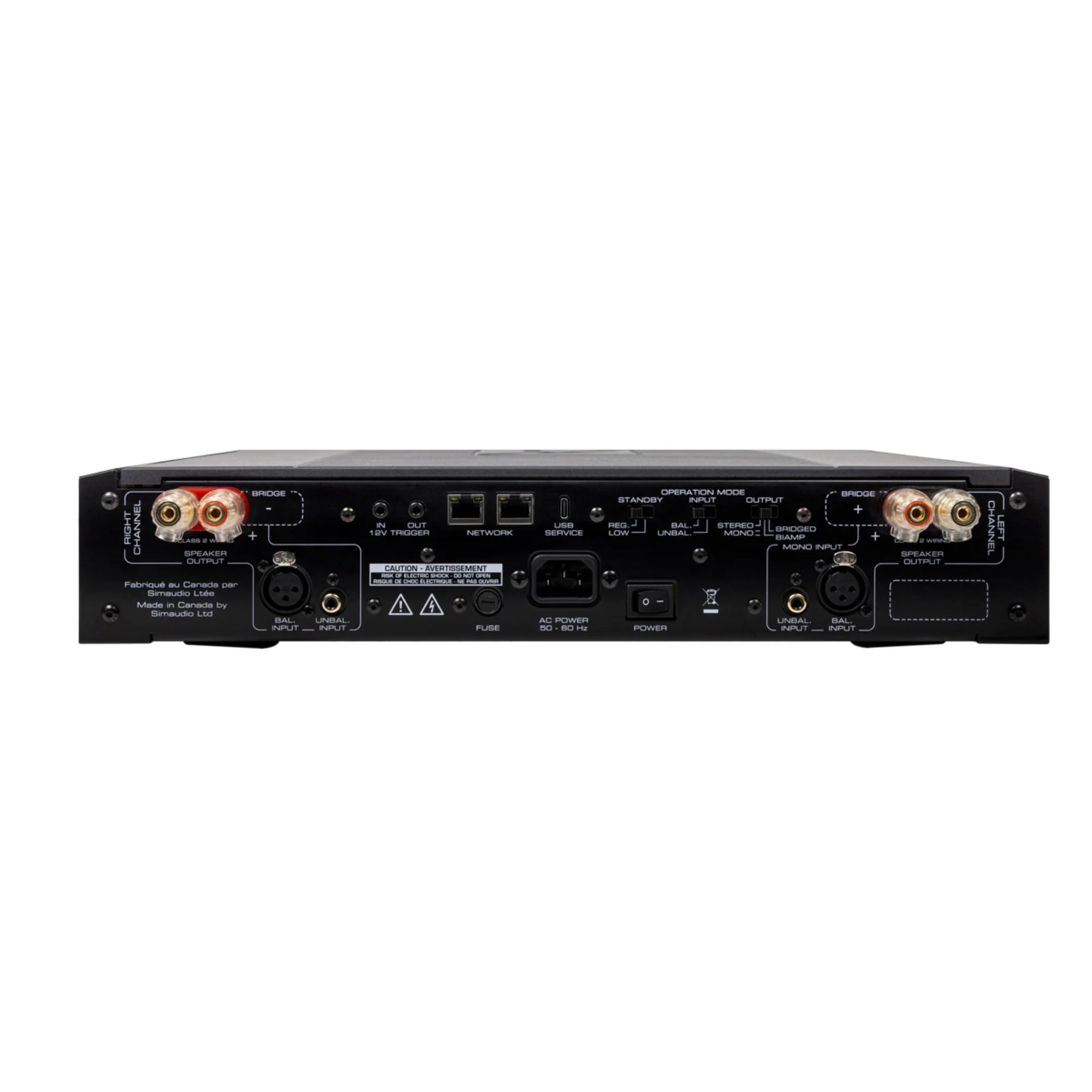 Back view of the Simaudio Moon 461 Compass Collection Stereo Power Amplifier showcasing inputs and outputs.
