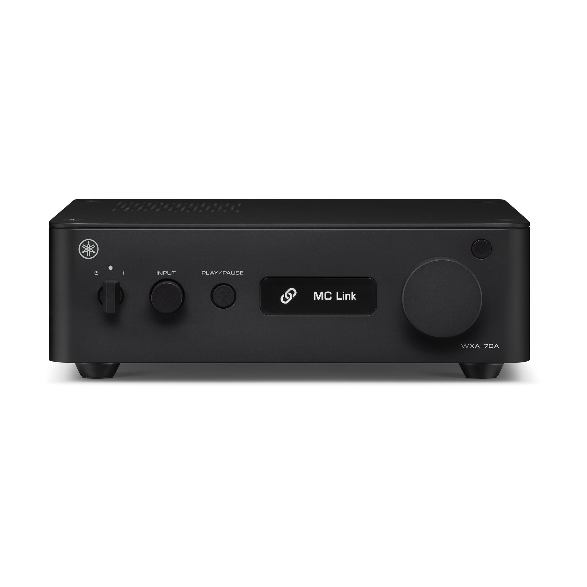 Yamaha WXA-70A Compact Streaming Amplifier in black showcasing intuitive controls and modern design.