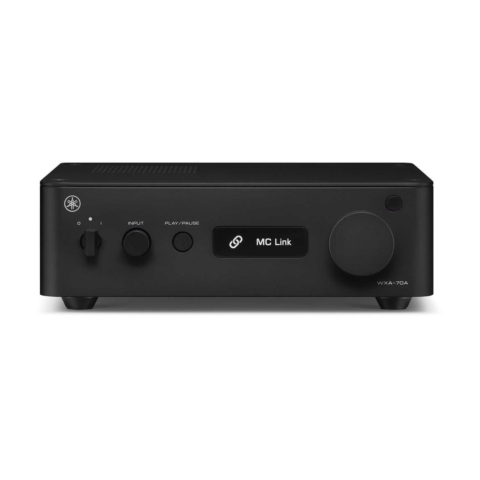 Yamaha WXA-70A Compact Streaming Amplifier in black showcasing intuitive controls and modern design.