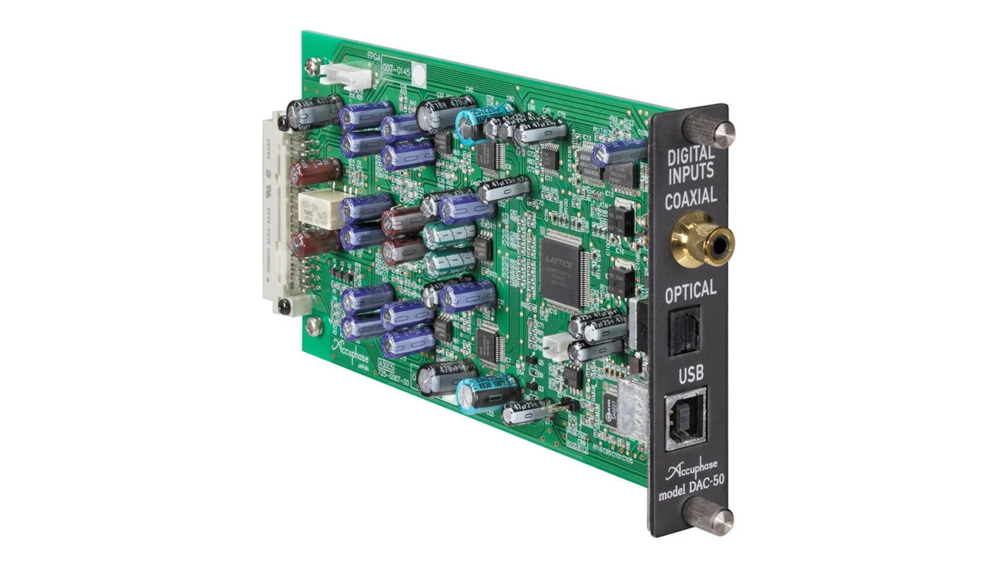 Accuphase DAC-60 Digital Input Board featuring USB, OPTICAL, and COAXIAL connections for amplifiers