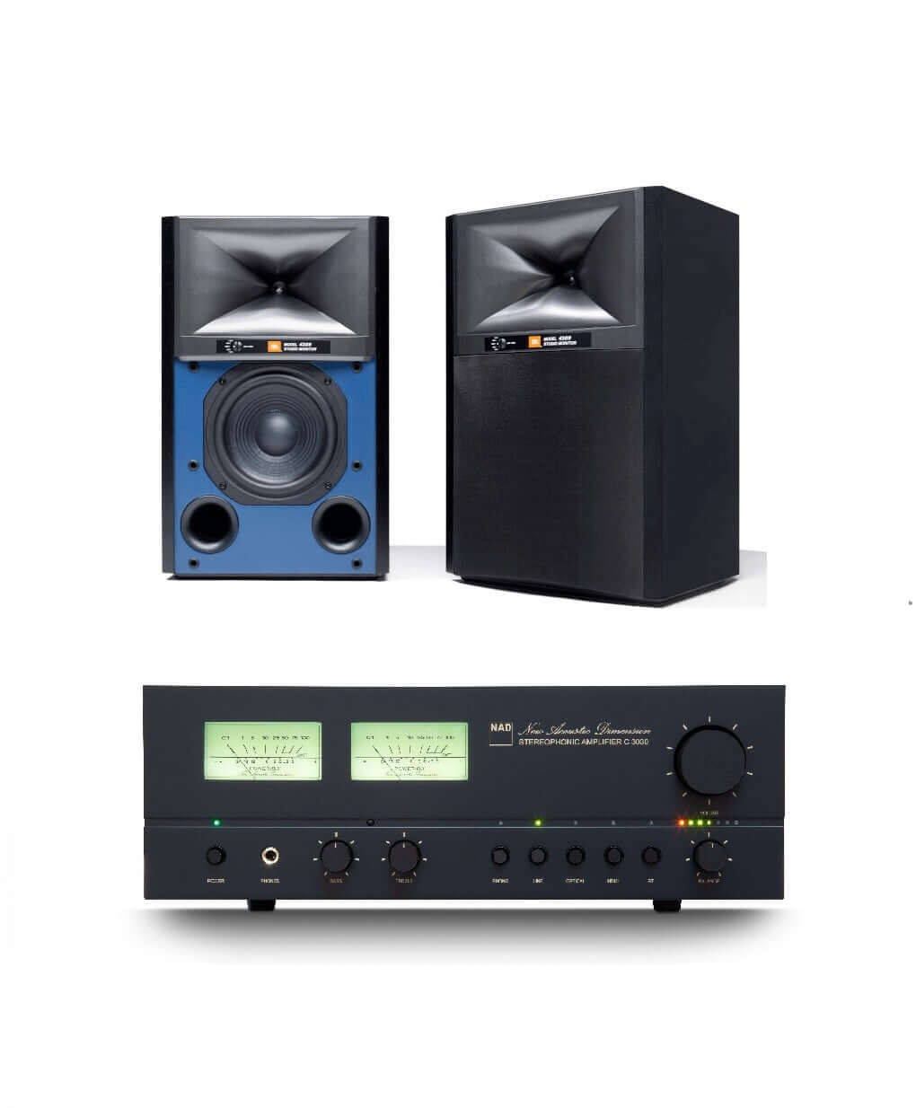 JBL 4309 6.5-inch 2-way Bookshelf Loudspeaker Pair with NAD C 3030 Integrated Amplifier Bundle - Safe and Sound HQ