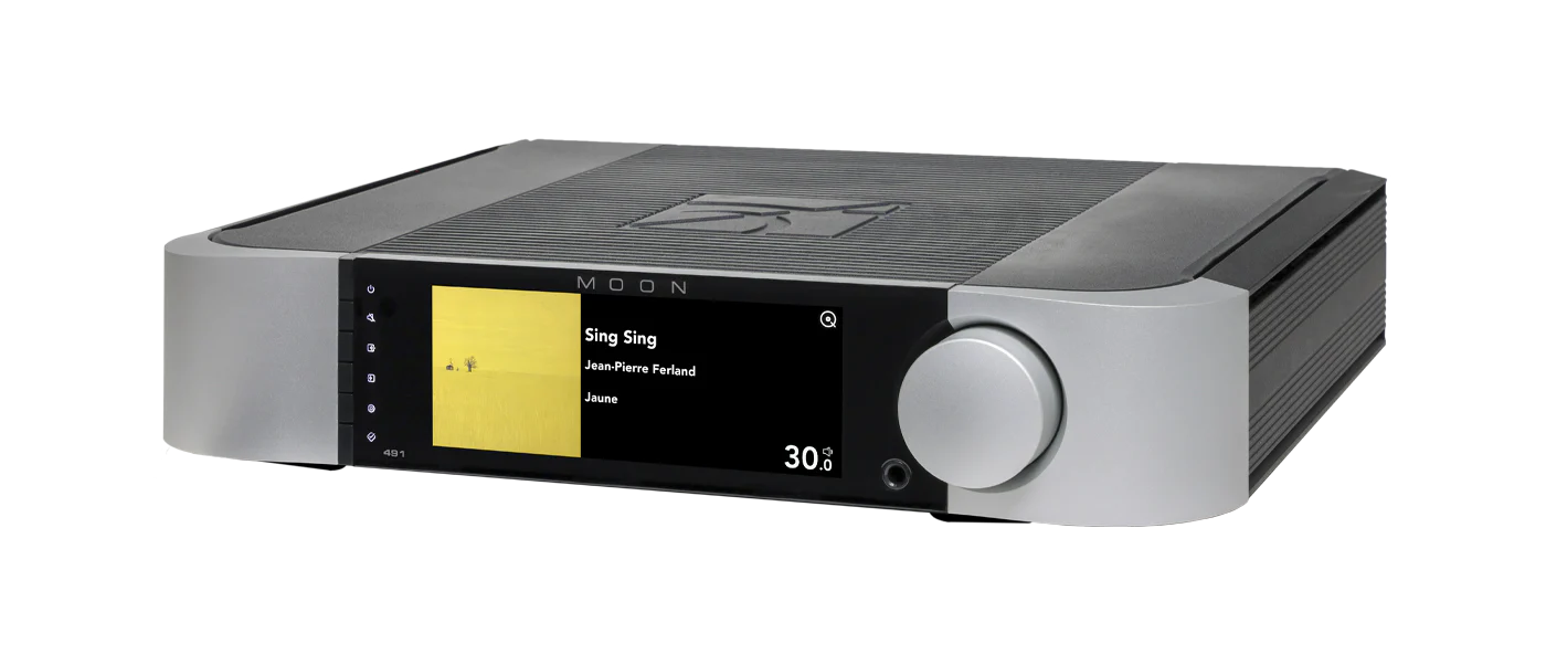 Simaudio Moon 491 Compass Collection Network Player and Preamplifier in 2-Tone design with digital display.