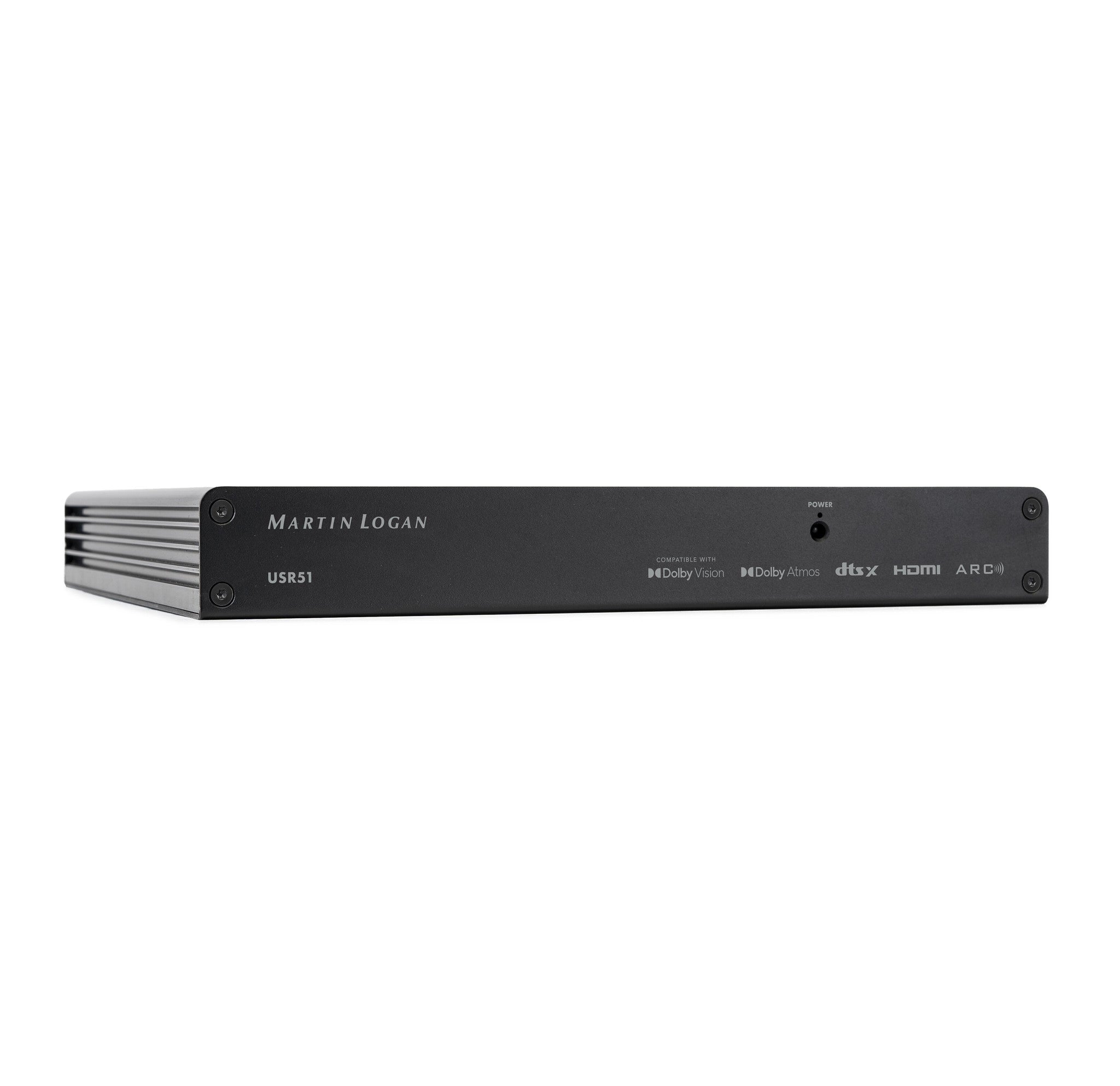 MartinLogan USR51 Ultra-Slim 5.1 Channel Network A/V Receiver rear view showcasing its sleek design and connectivity options.
