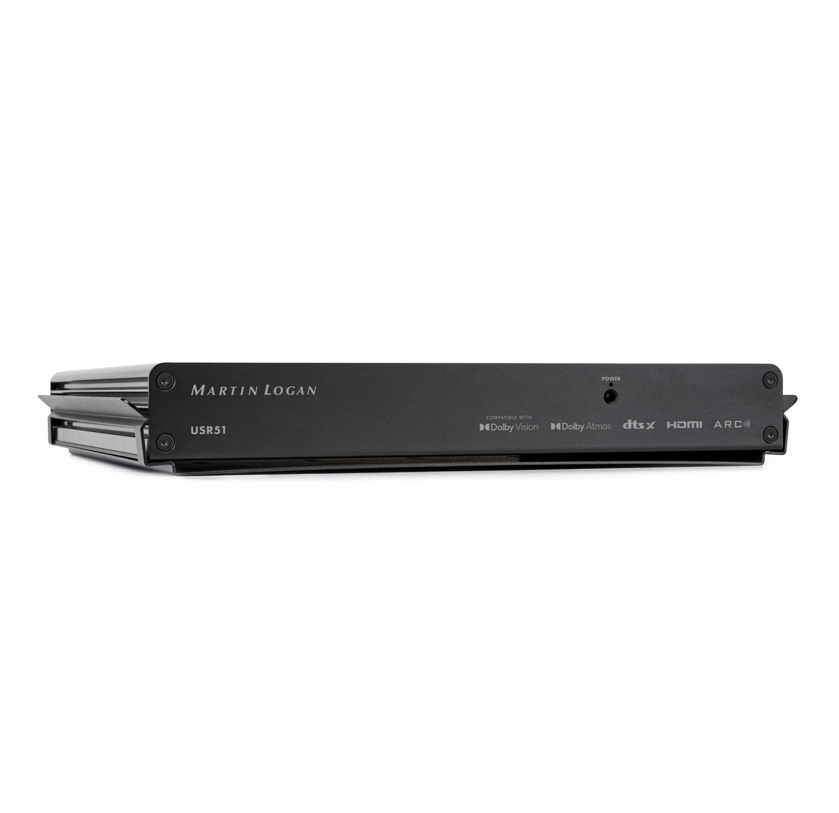 MartinLogan USR51 Ultra-Slim 5.1 Channel Network A/V Receiver front view showcasing sleek design and connectivity features.