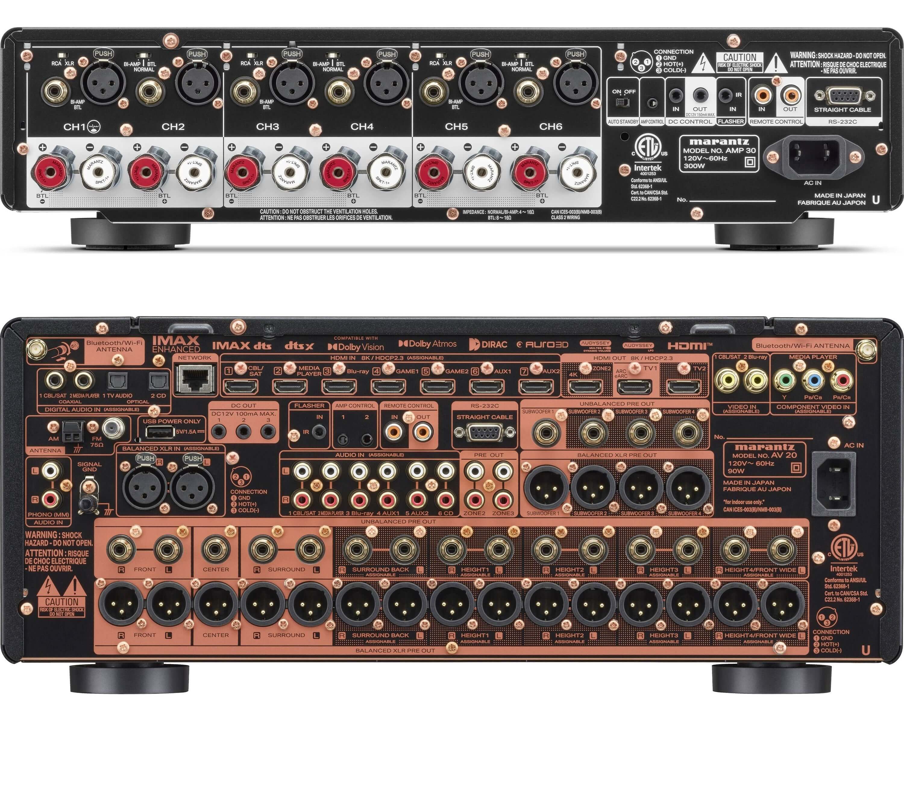 Marantz AV 20 13.4 Channel AV Preamplifier and Marantz AMP 30 6 Channel Power Amplifier Bundle - Safe and Sound HQ