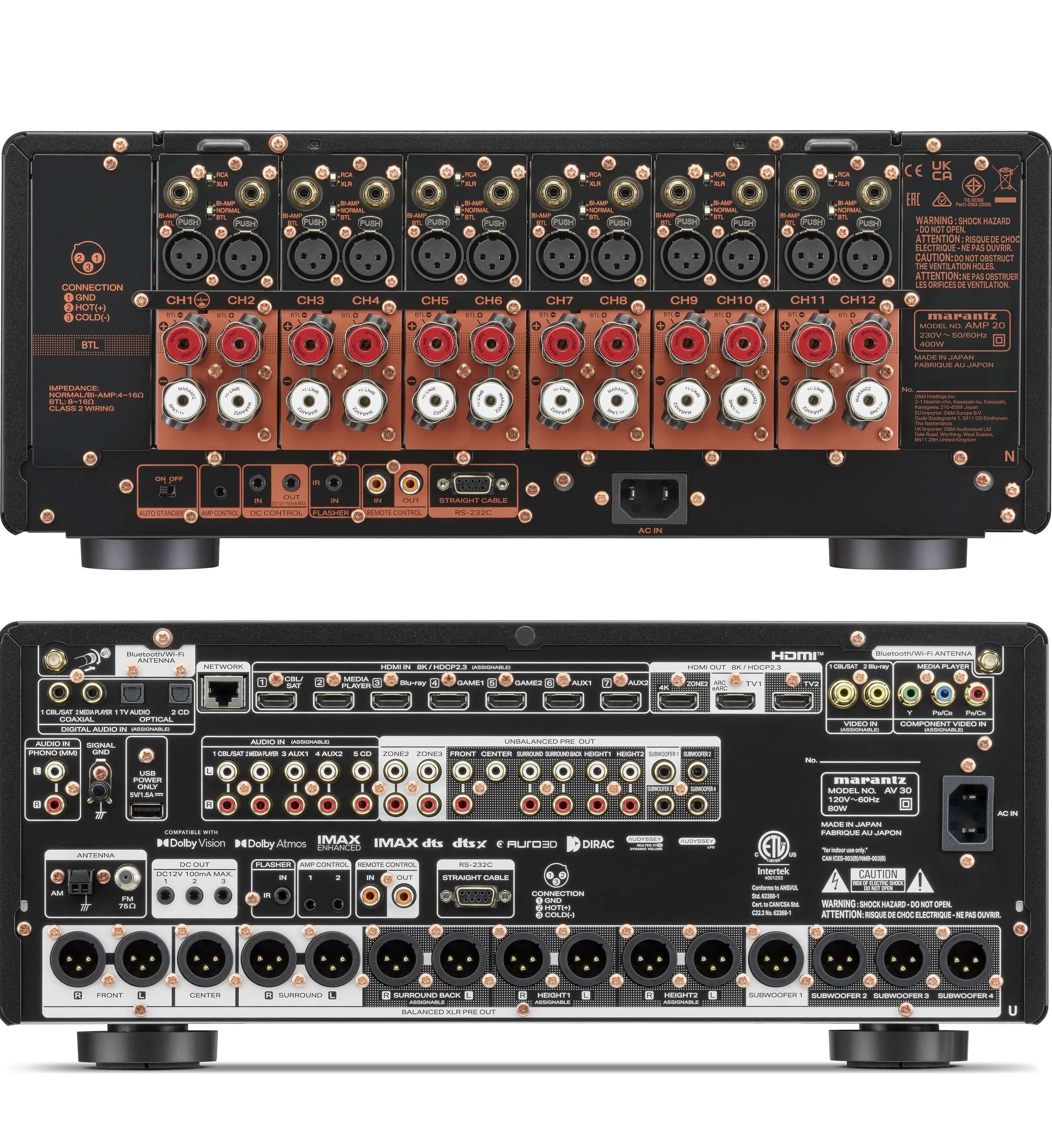 Marantz AV 30 11.4 Channel AV Preamplifier and Marantz AMP 20 12 Channel Power Amplifier Bundle - Safe and Sound HQ