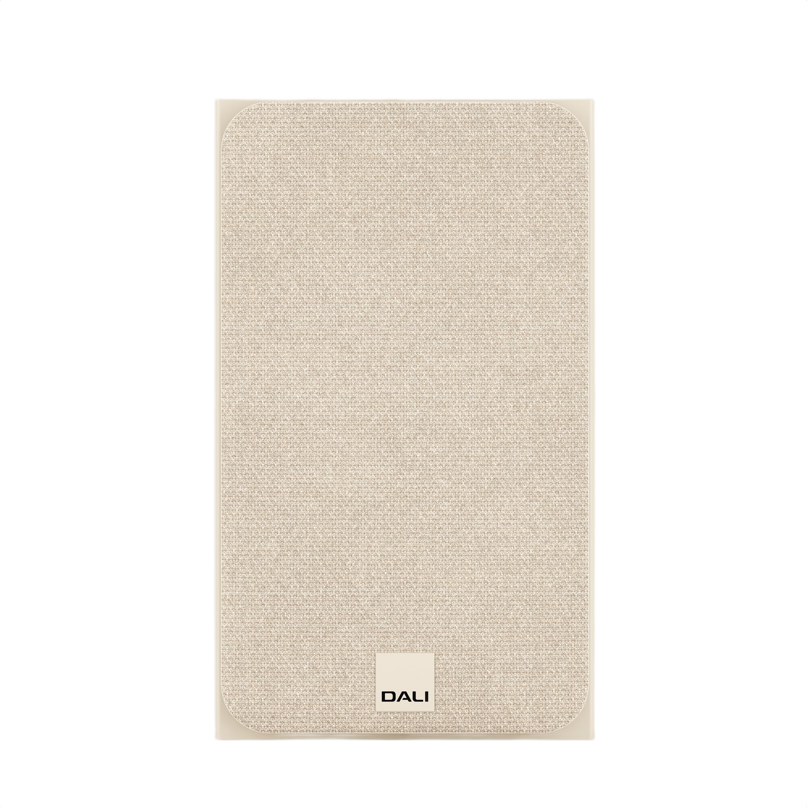 Dali Sonik 1 Ultra-Compact Bookshelf Speaker (Pair) front view in beige fabric finish, showcasing sleek design.