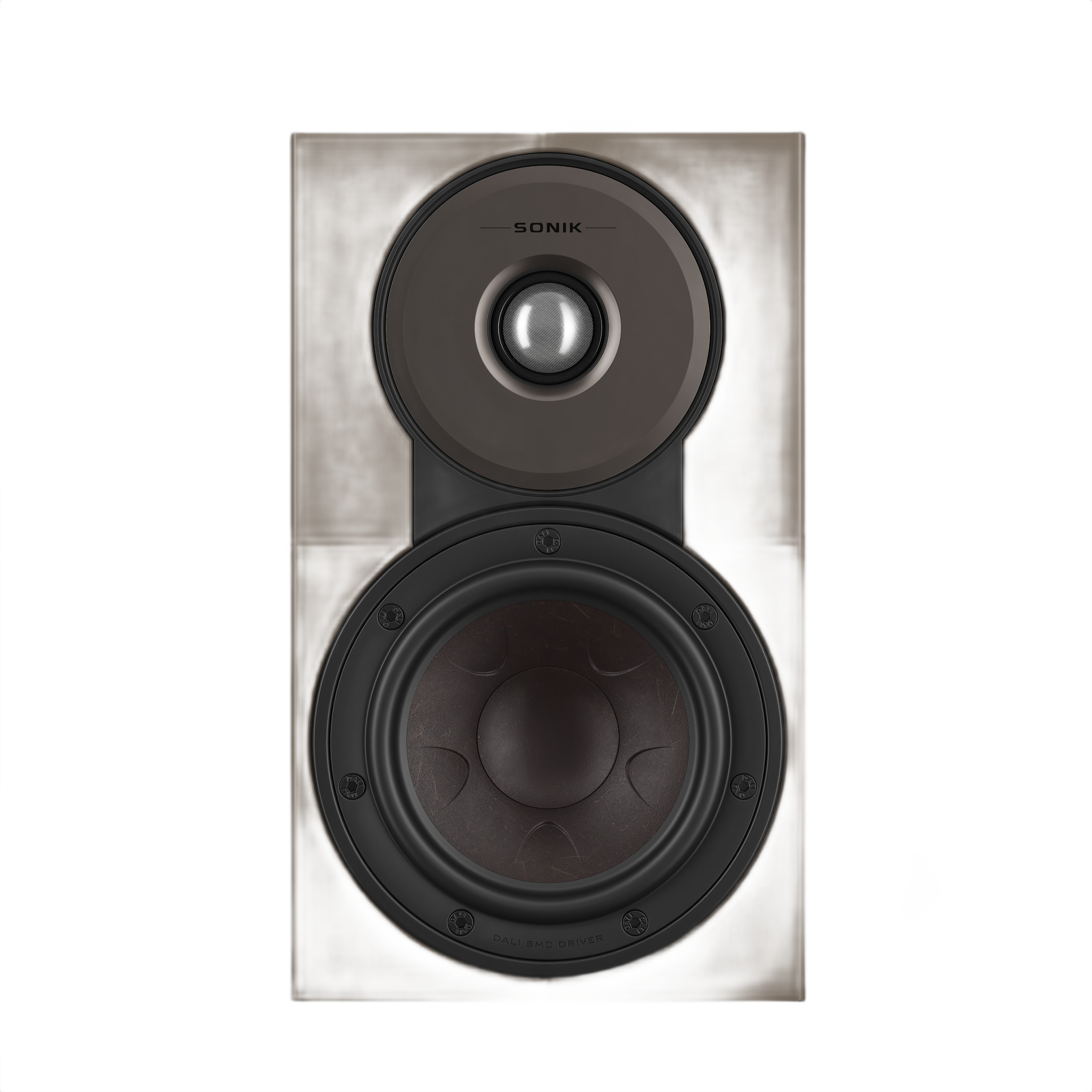 Dali Sonik 1 Ultra-Compact Bookshelf Speaker (Pair) front view showcasing its sleek design and high-quality drivers.