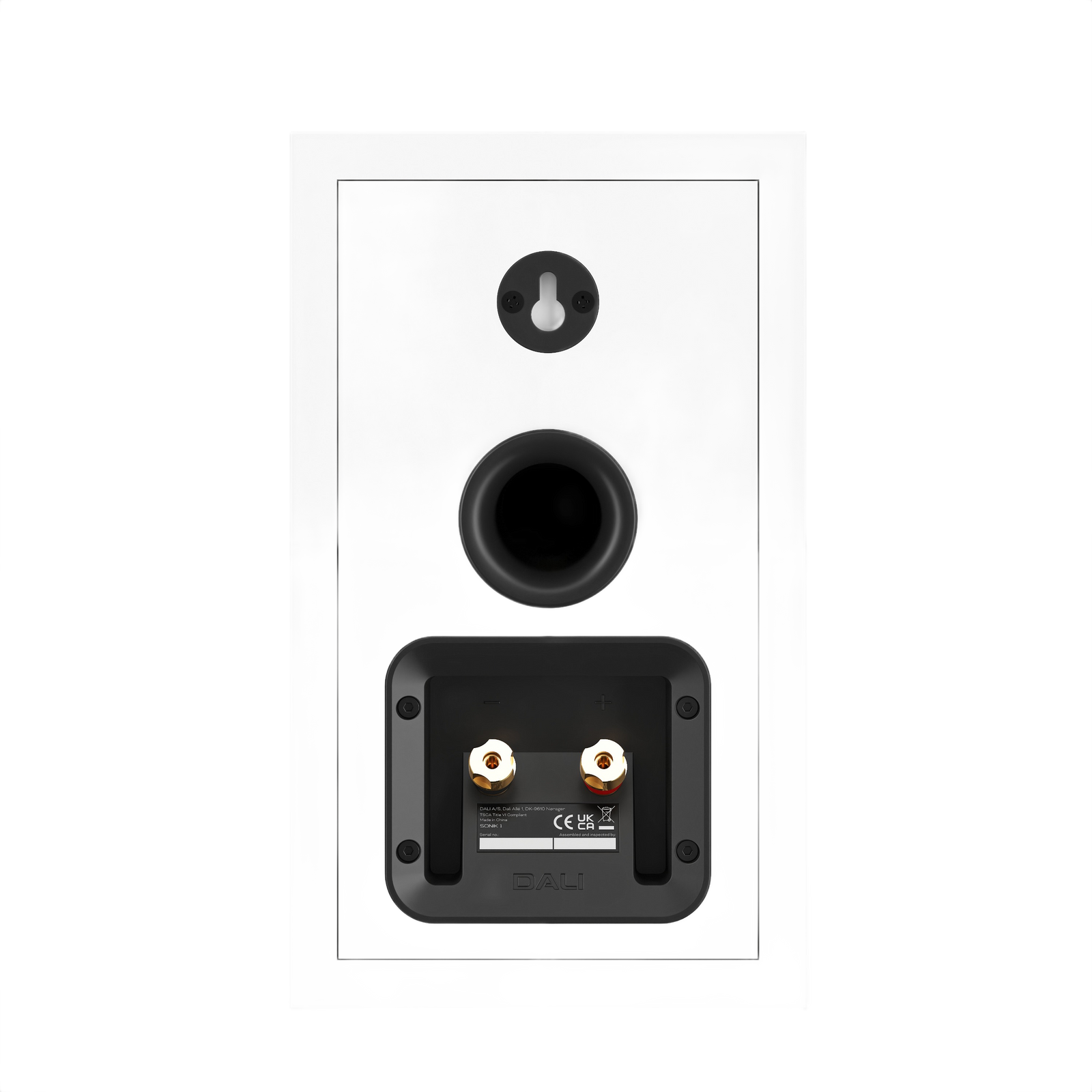 Dali Sonik 1 Ultra-Compact Bookshelf Speaker (Pair) rear view with ports and connectors visible.