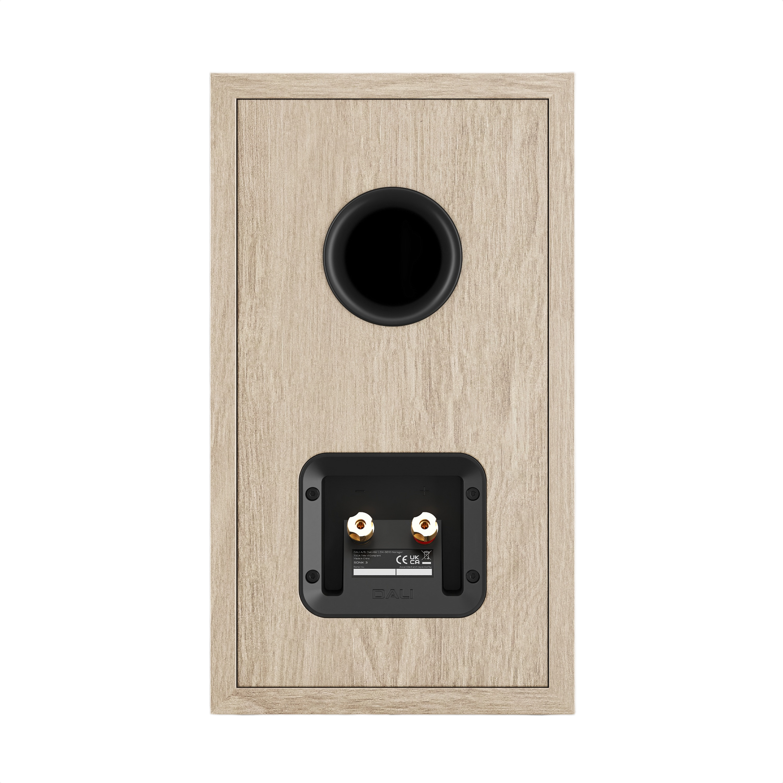 Dali Sonik 3 Compact Bookshelf Speaker (Pair) rear view showcasing port and connections.