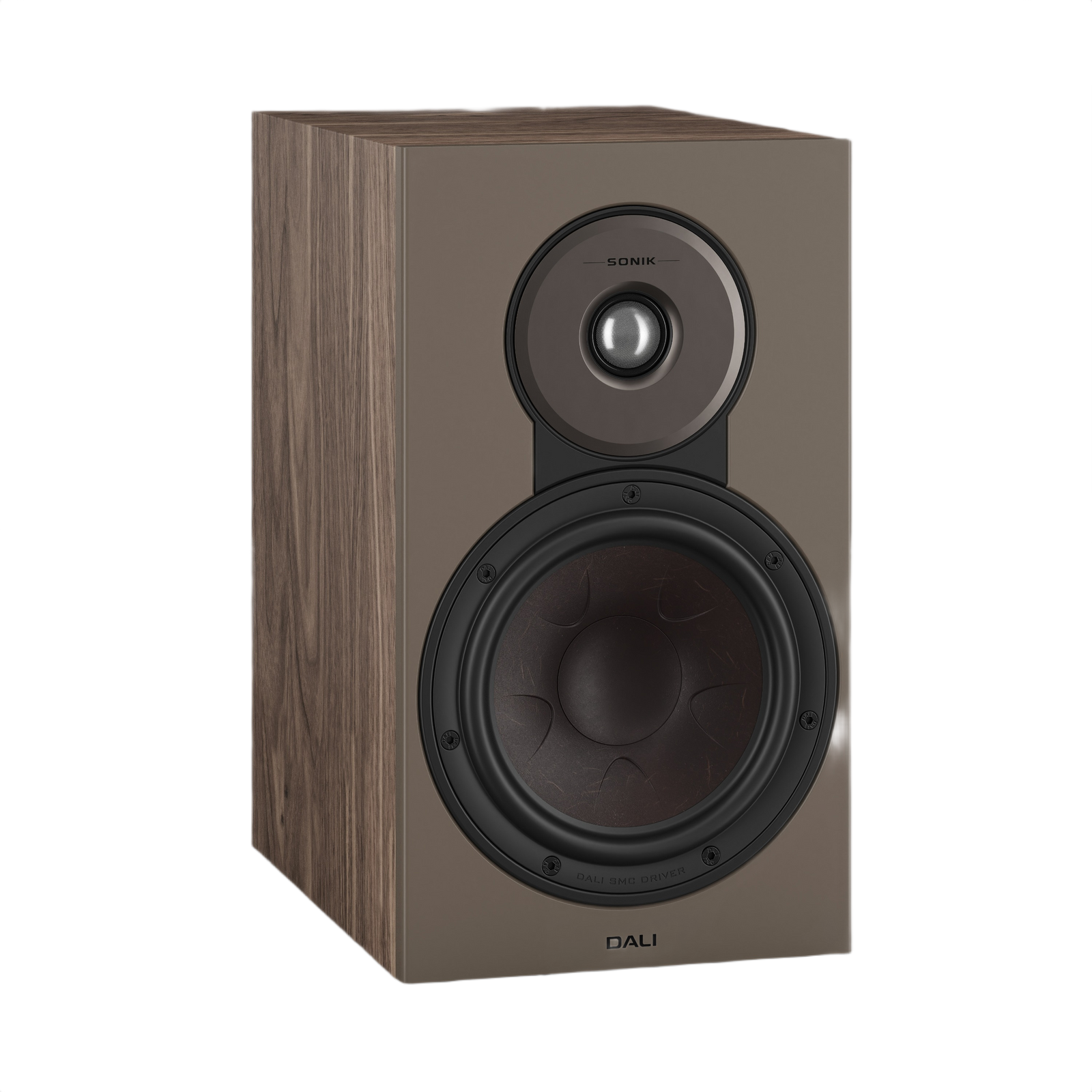 Dali Sonik 3 Compact Bookshelf Speaker (Pair) in a stylish wood finish, showcasing its advanced woofer and tweeter design.