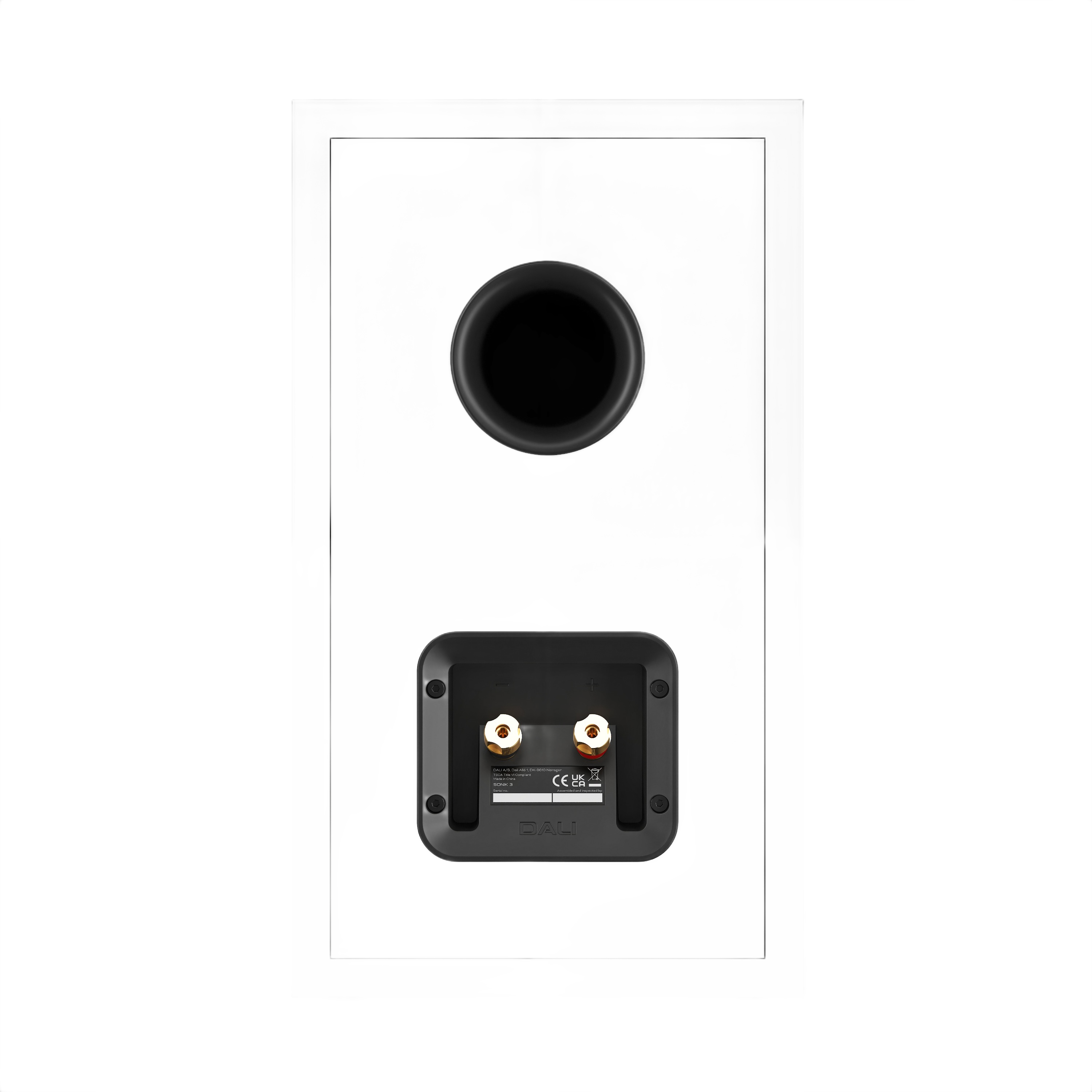 Dali Sonik 3 Compact Bookshelf Speaker (Pair) rear view showing speaker terminals and port.