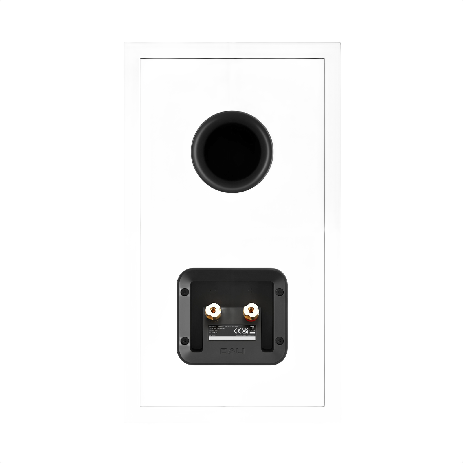 Dali Sonik 3 Compact Bookshelf Speaker (Pair) rear view showing speaker terminals and port.