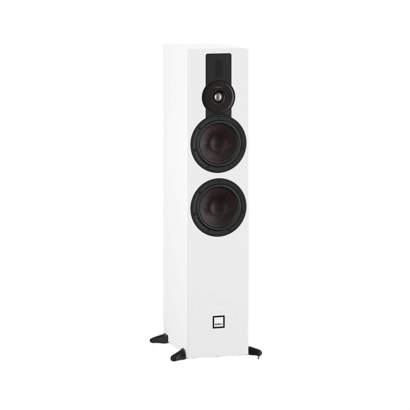 Dali Sonik 7 Floorstanding Loudspeaker (Each) in sleek white finish showcasing dual woofers and hybrid tweeter.