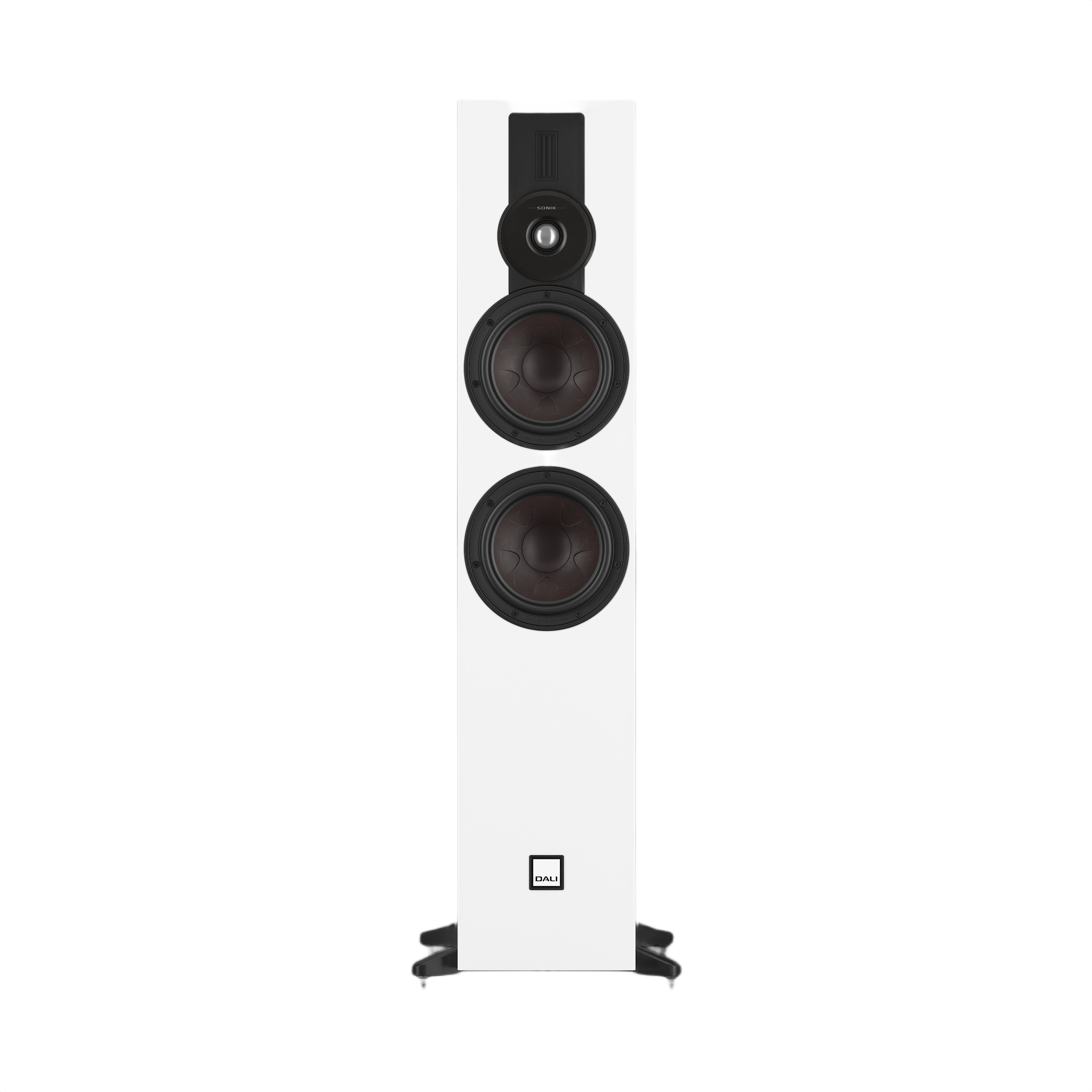 Dali Sonik 7 Floorstanding Loudspeaker (Each) front view showcasing its two woofers and hybrid tweeter in a sleek design.