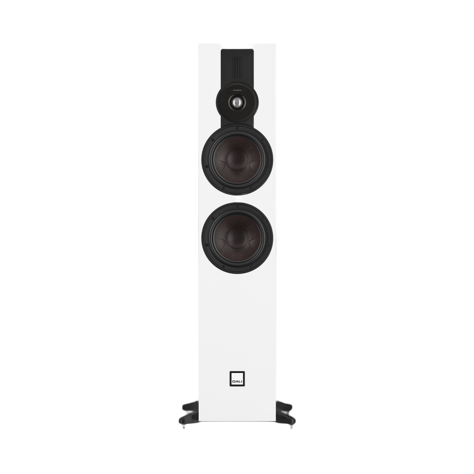 Dali Sonik 7 Floorstanding Loudspeaker (Each) front view showcasing its two woofers and hybrid tweeter in a sleek design.