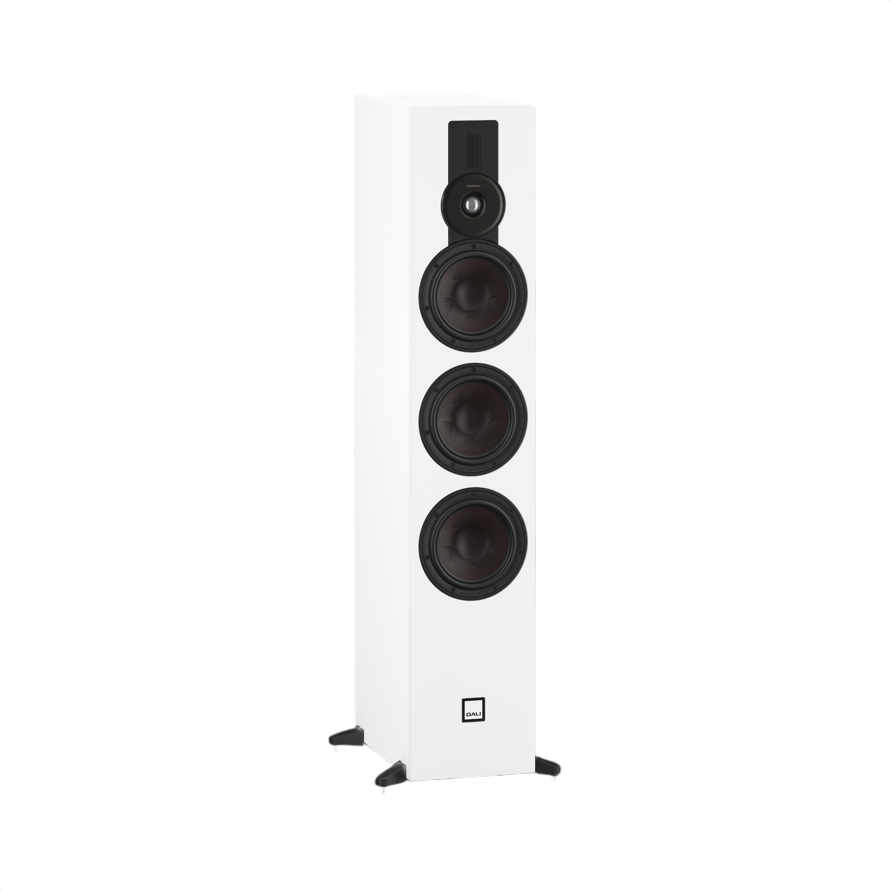 Dali Sonik 9 Floorstanding Loudspeaker (Each) in white finish, showcasing three woofers and hybrid tweeter design.