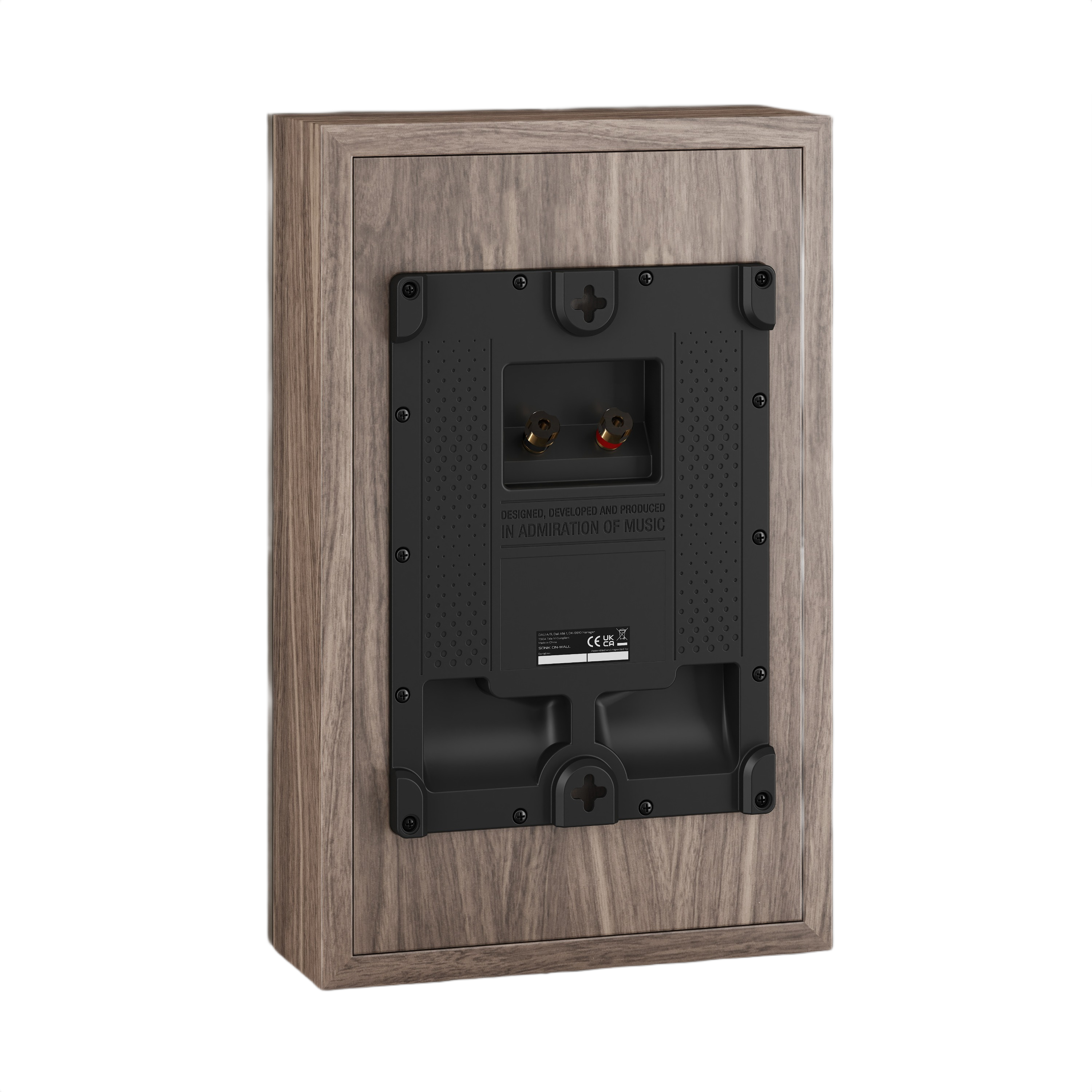 Dali Sonik On-Wall Slim On-Wall Speaker (Each) back view showing connections and wood finish.