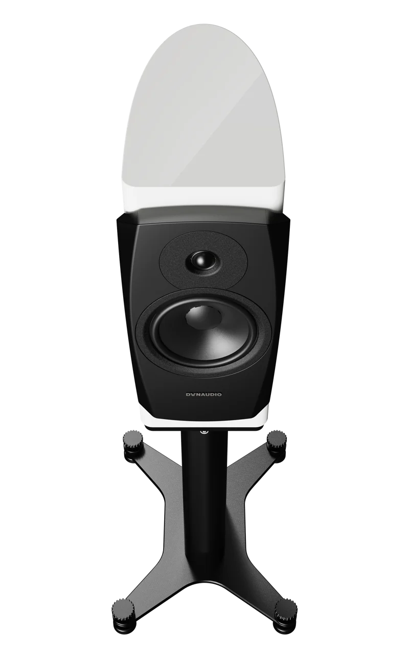 Dynaudio Confidence 20A Active Reference Stand-mount Bookshelf Monitor Speaker (Pair) on stand, elegant design.