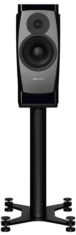 Dynaudio Confidence 20 Bookshelf Speaker (Pair) on a stylish stand, showcasing compact design and premium sound quality.
