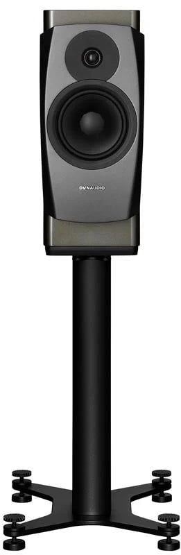 Dynaudio Confidence 20 Bookshelf Speaker (Pair) on stand showcasing compact design and modern aesthetics.