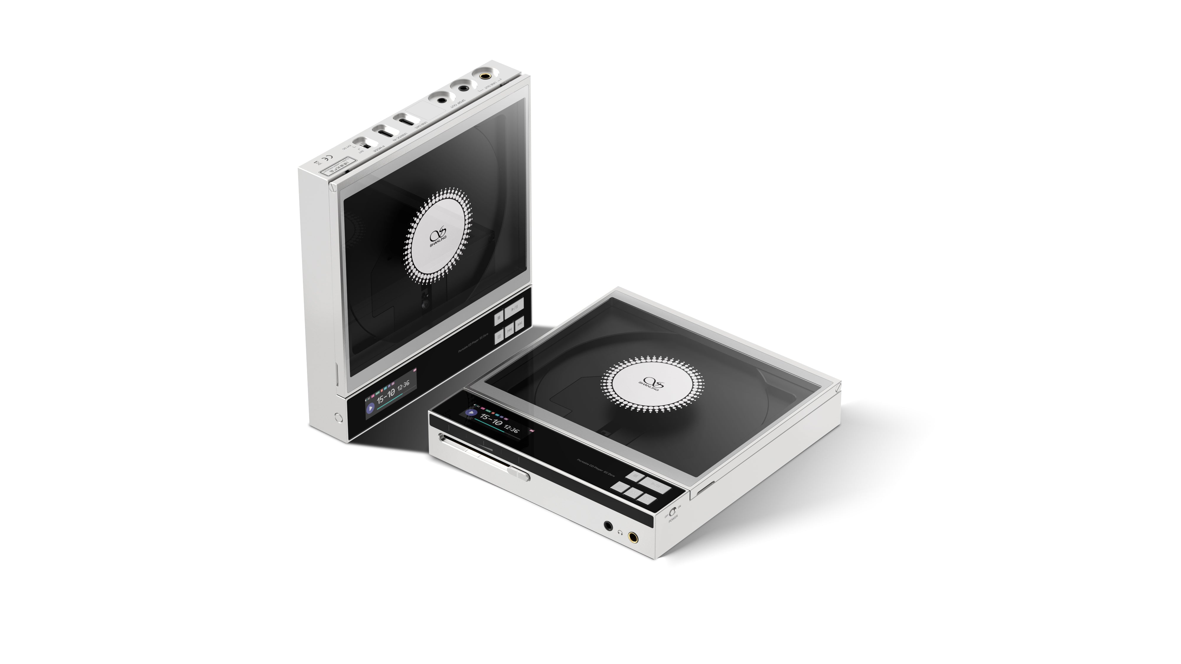 Shanling EC Zero AKM Portable CD Player with AKM DAC displayed from multiple angles on a white background.