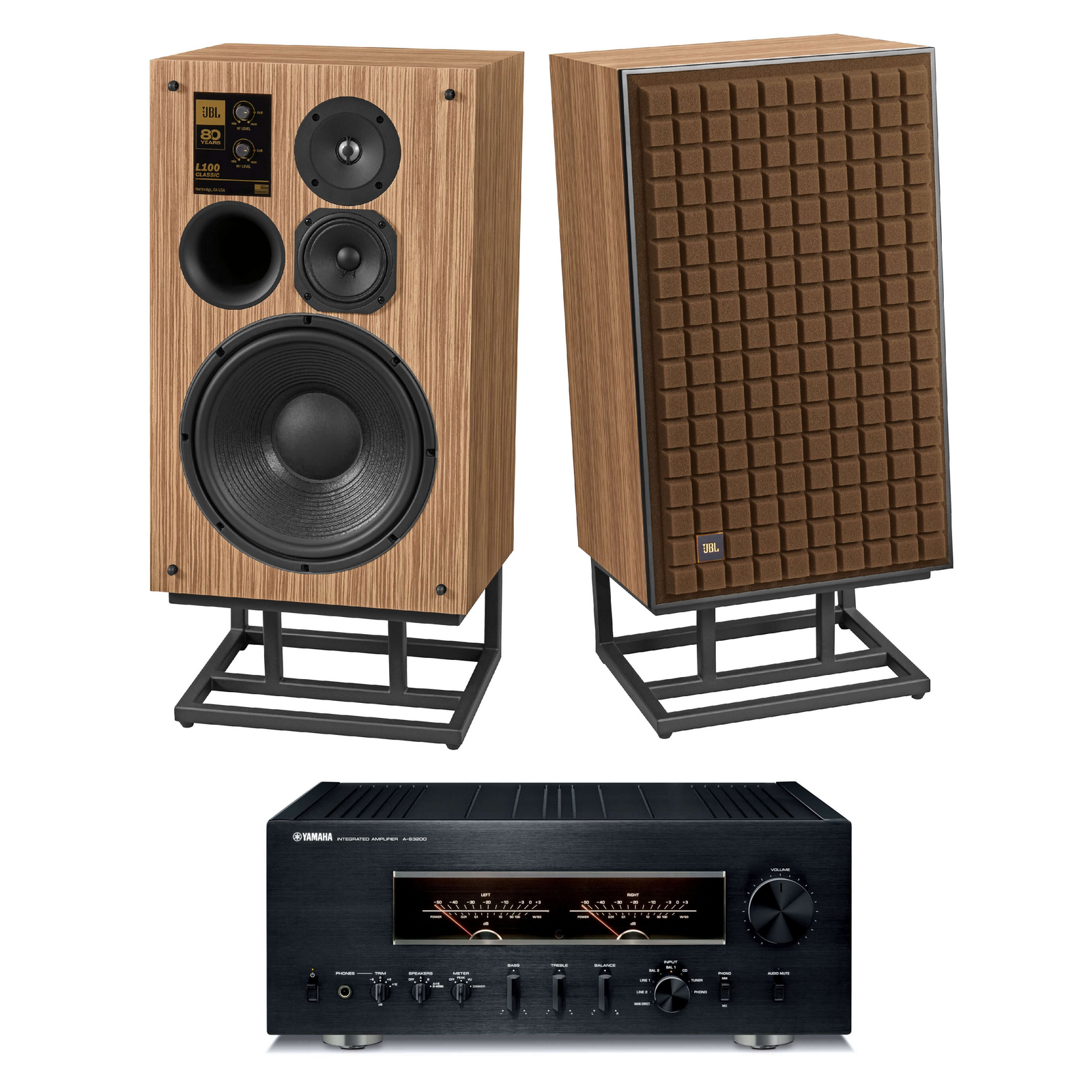 JBL L100 Classic 80 3-Way 80th Anniversary Loudspeaker Pair and Yamaha A-S3200 Integrated Amp Bundle