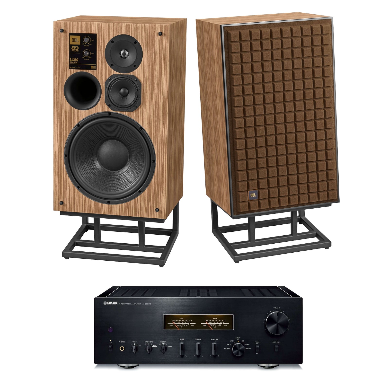 JBL L100 Classic 80 3-Way 80th Anniversary Loudspeaker Pair and Yamaha A-S2200 Integrated Amp Bundle