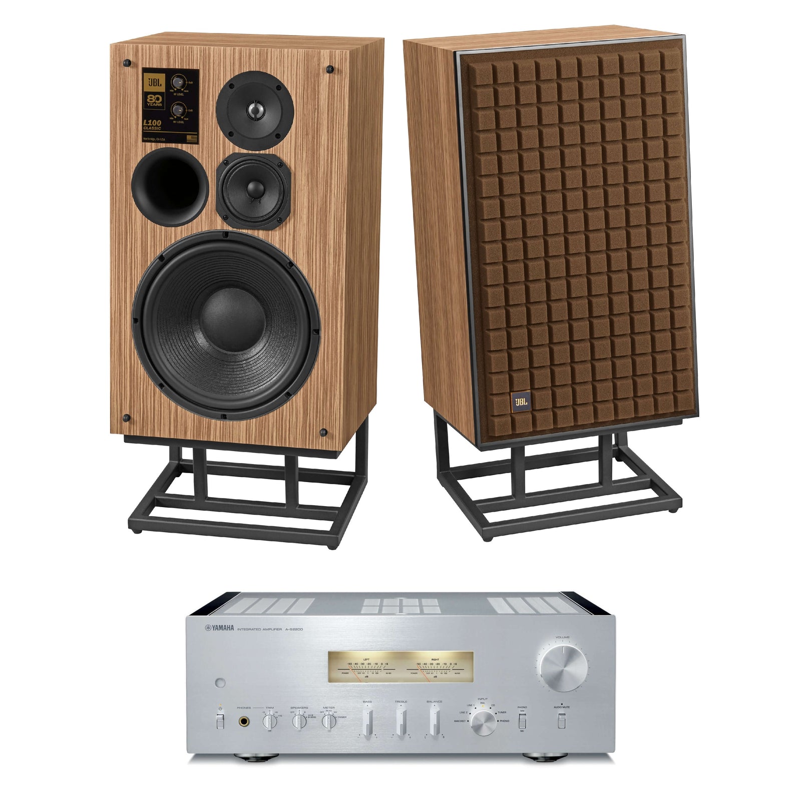 JBL L100 Classic 80 3-Way 80th Anniversary Loudspeaker Pair and Yamaha A-S2200 Integrated Amp Bundle