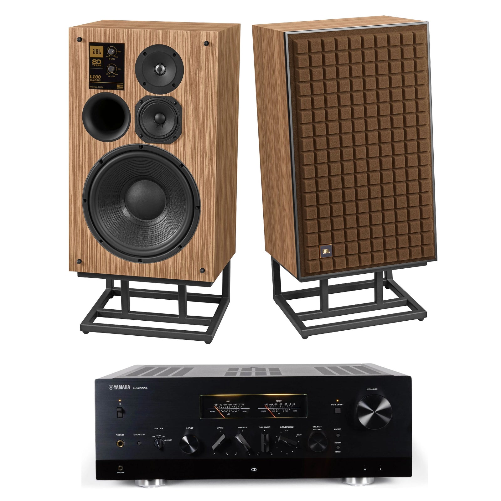 JBL L100 Classic 80 3-Way 80th Anniversary Loudspeaker Pair and Yamaha R-N2000A Stereo Receiver Bundle