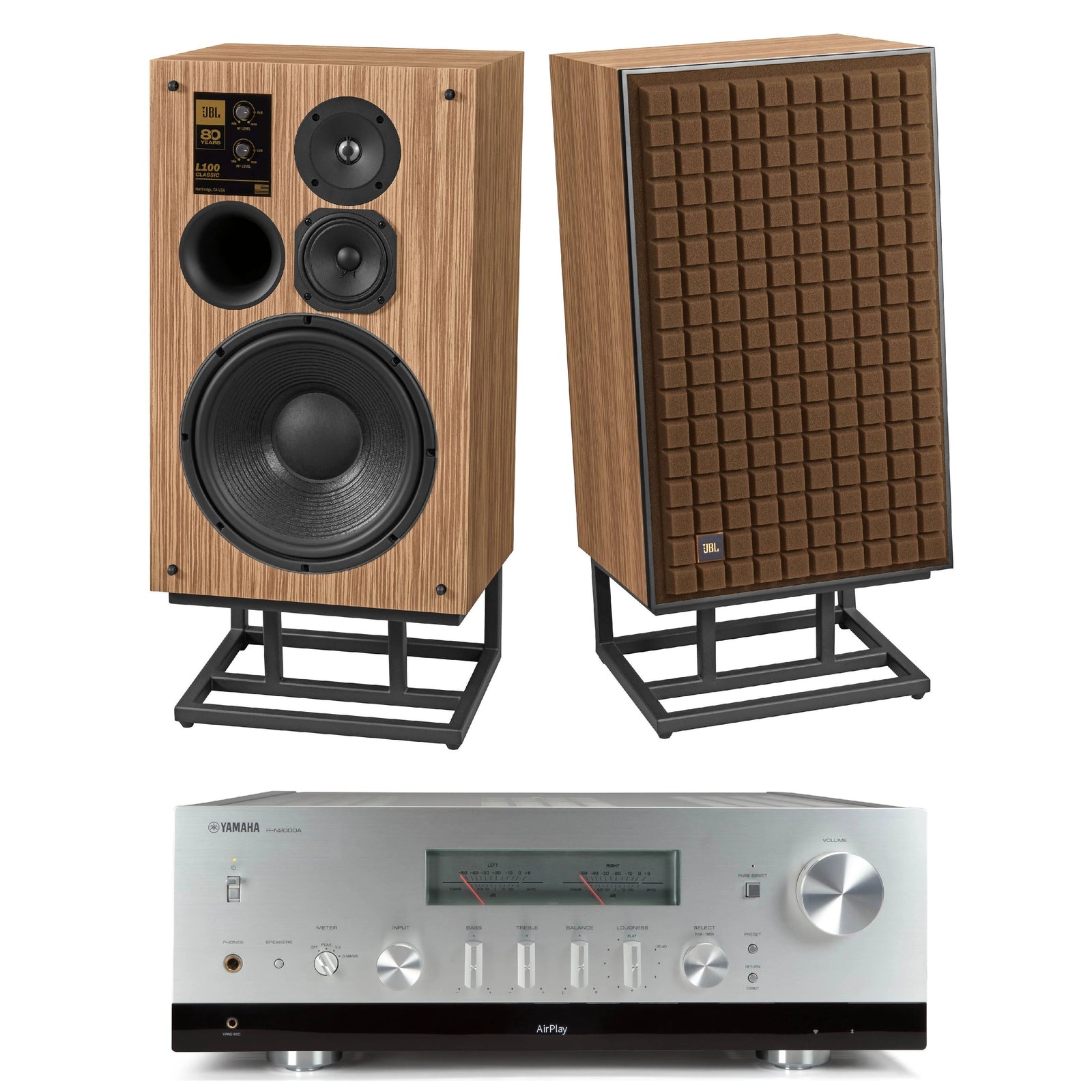 JBL L100 Classic 80 3-Way 80th Anniversary Loudspeaker Pair and Yamaha R-N2000A Stereo Receiver Bundle