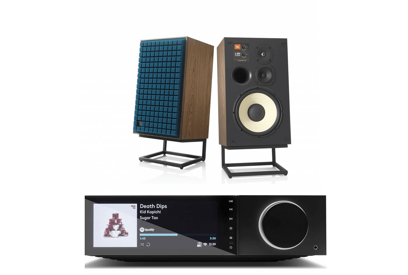 JBL L100 Classic 12 Inch 3-way Bookshelf Loudspeaker Pair with Cambridge Audio Evo 150 Integrated Amplifier All-in-One Player Bundle - Safe and Sound HQ