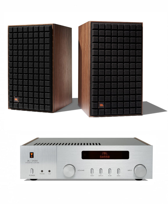 JBL L82 Classic 8" 2-Way Bookshelf Speaker Pair with JBL SA550 Integrated Amplifier Bundle - Safe and Sound HQ