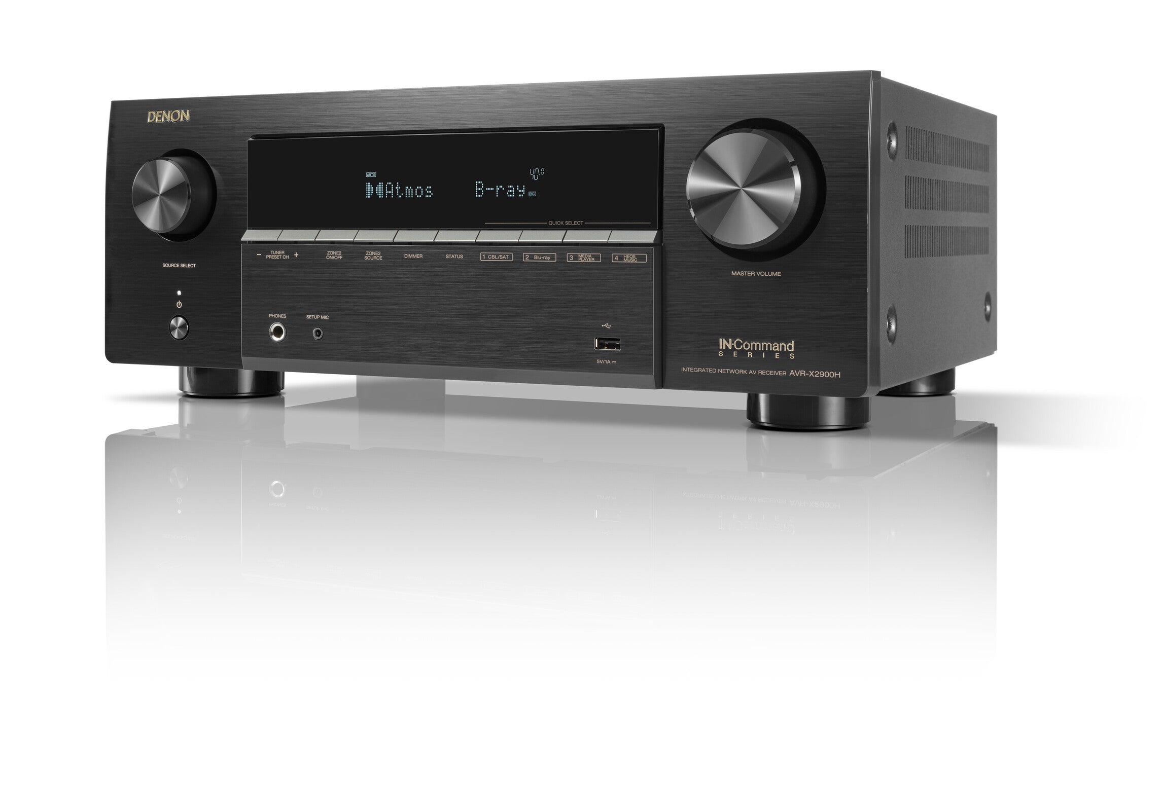 Denon AVR-X2900H 7.2 Channel 8K A/V Receiver with HEOS front view on a white background.