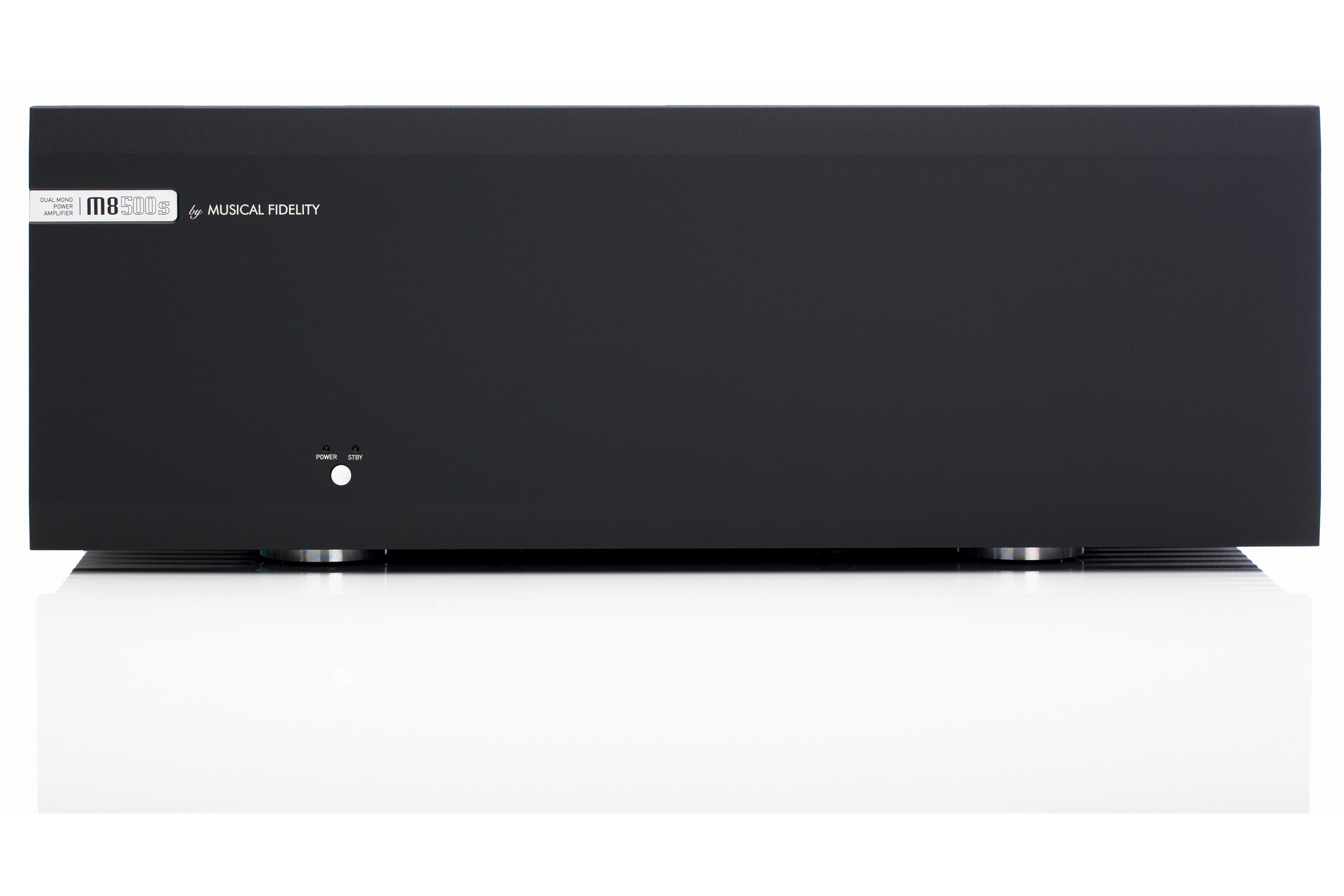 Musical Fidelity M8S-500S Power Amplifier Open Box front view showcasing sleek design and high-quality build.