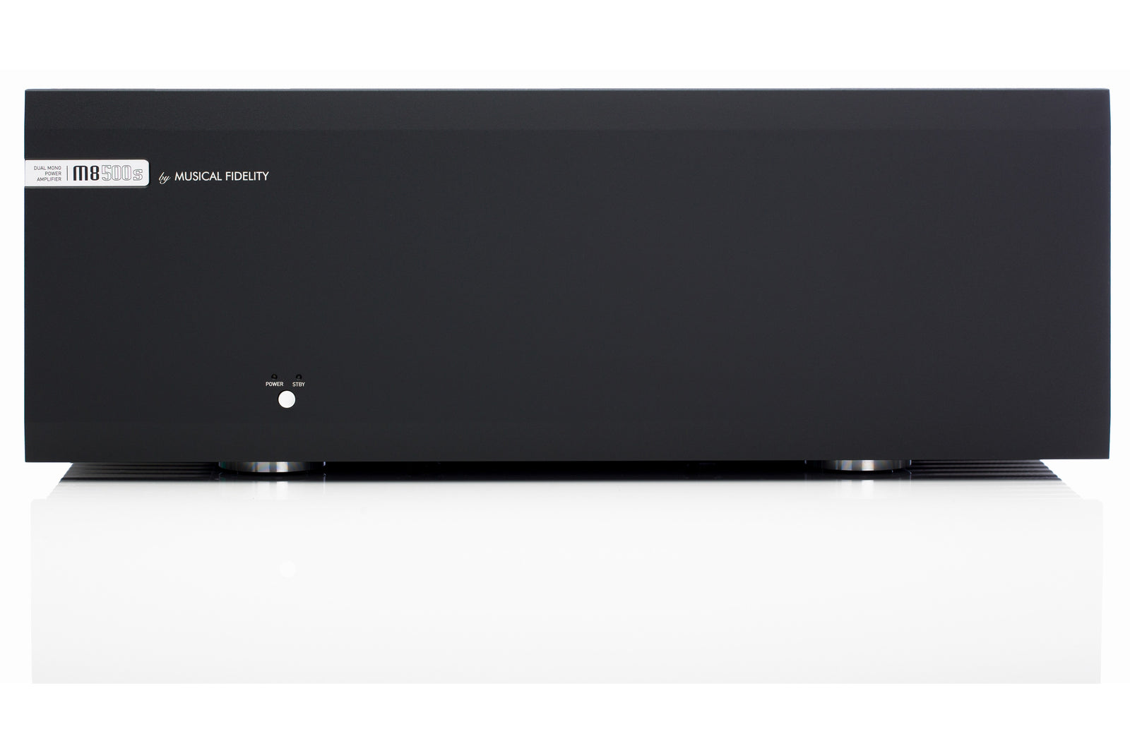 Musical Fidelity M8S-500S Power Amplifier Open Box front view showcasing sleek design and high-quality build.