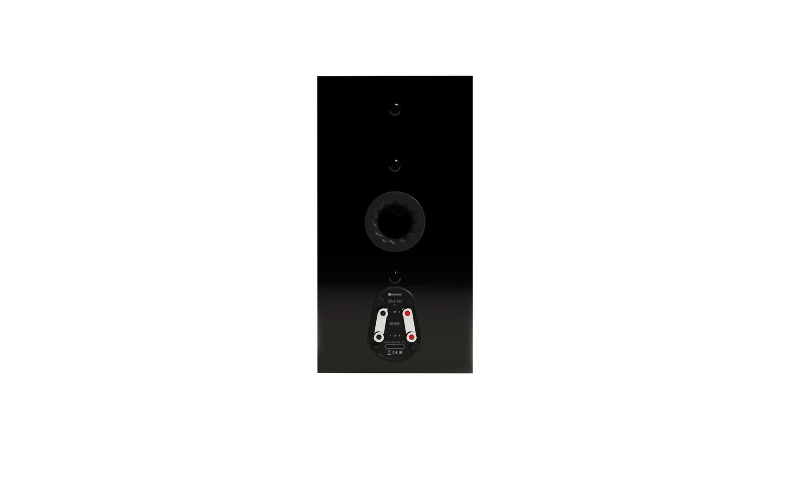 Monitor Audio Silver 100 8G Bookshelf Speakers (Pair) rear view showing speaker connections and bass port.