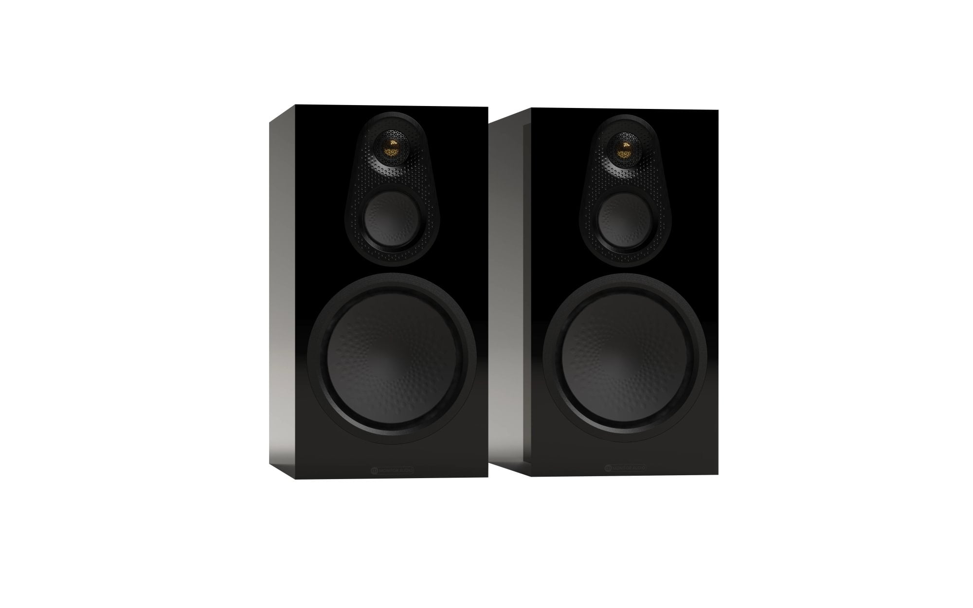 Monitor Audio Silver 100 8G Bookshelf Speakers (Pair) in high gloss black finish showcasing true 3-way system design.