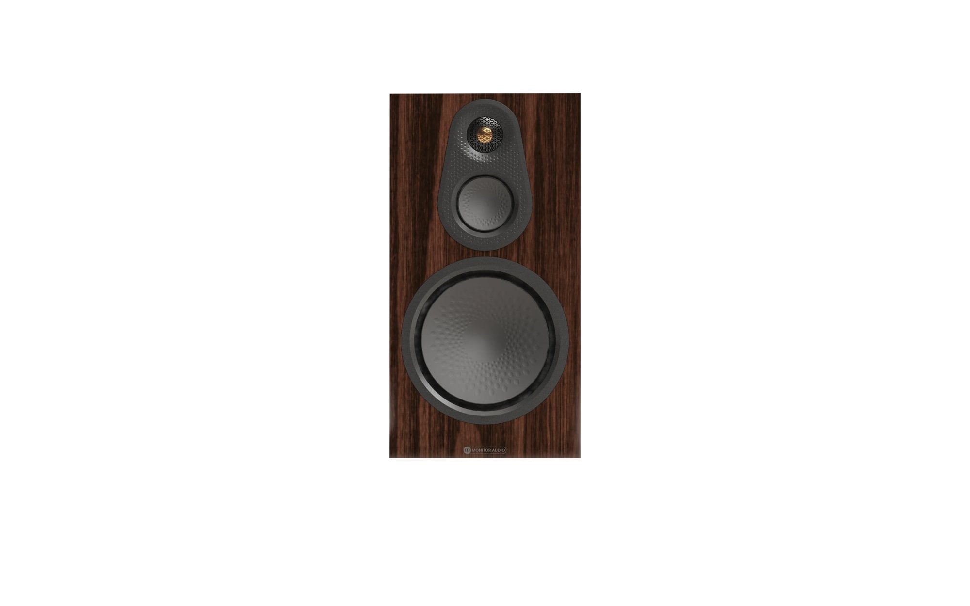 Monitor Audio Silver 100 8G Bookshelf Speakers (Pair) front view showing driver arrangement and wood finish.