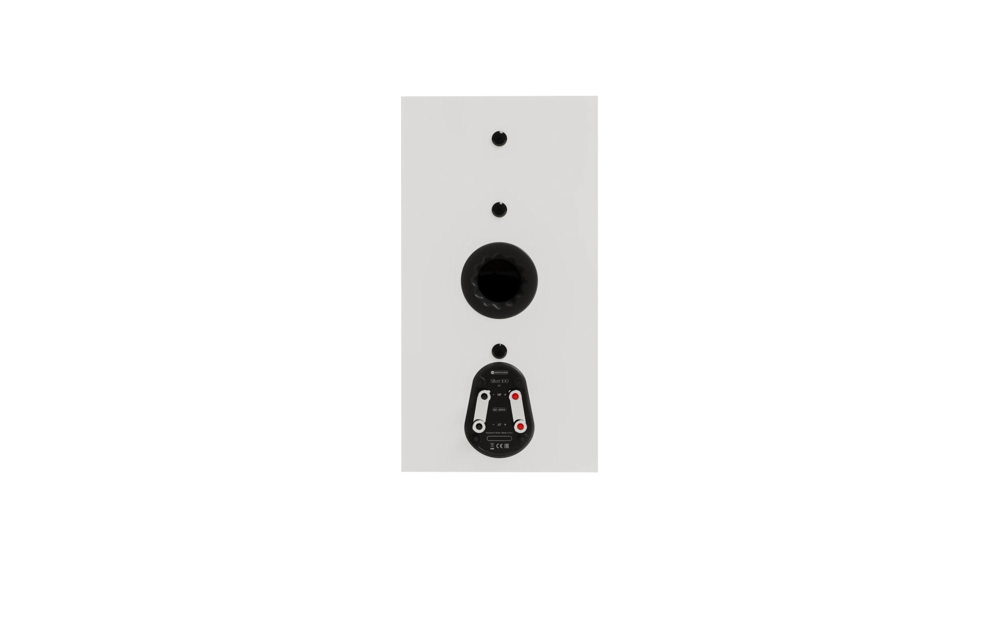 Monitor Audio Silver 100 8G Bookshelf Speakers (Pair) back panel with connection terminals and bass port.
