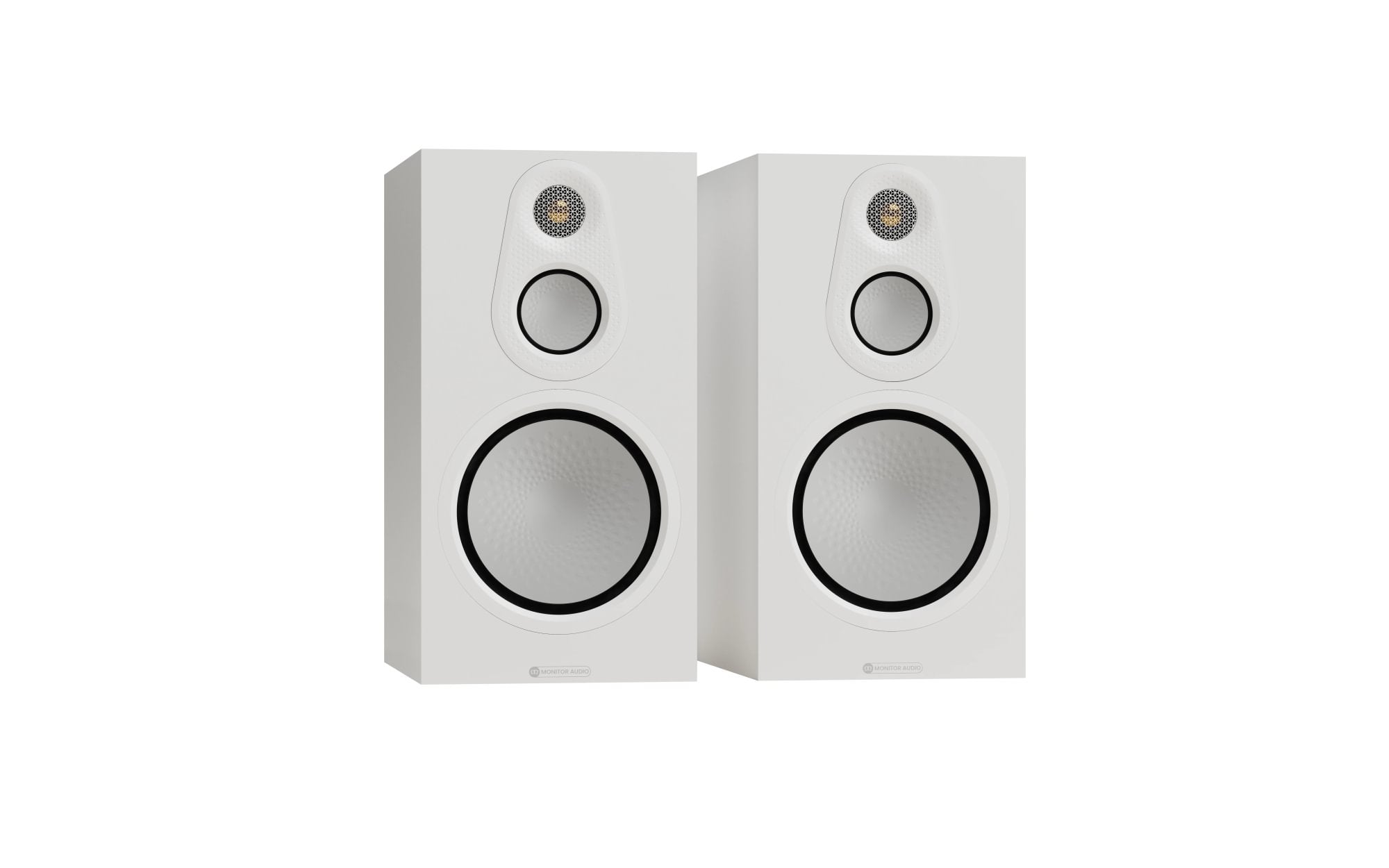 Monitor Audio Silver 100 8G Bookshelf Speakers (Pair) in Satin White finish for high-fidelity audio performance.