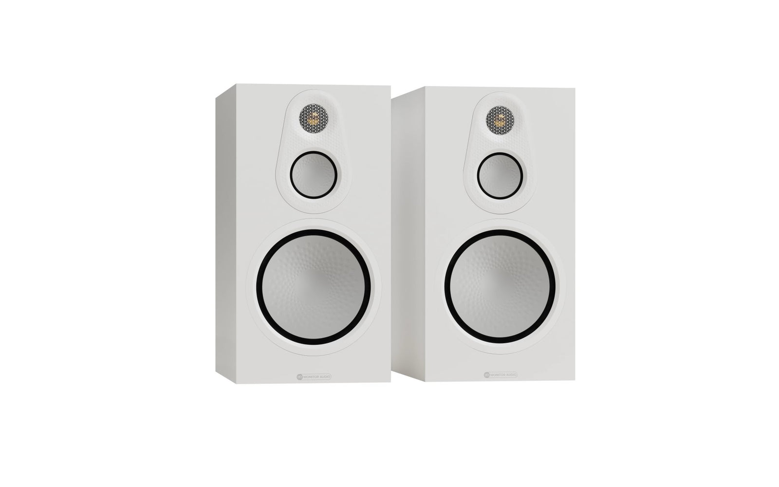 Monitor Audio Silver 100 8G Bookshelf Speakers (Pair) in Satin White finish for high-fidelity audio performance.