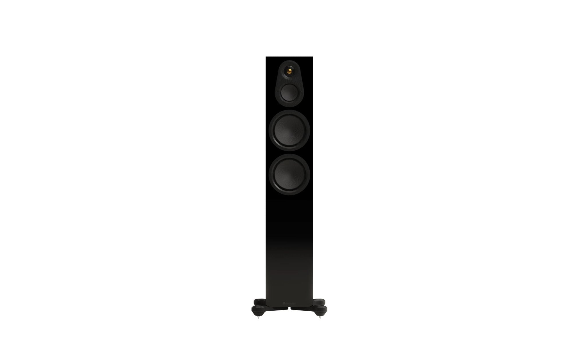 Monitor Audio Silver 300 8G Floorstanding Speakers (Pair) in high gloss black finish with twin bass drivers.