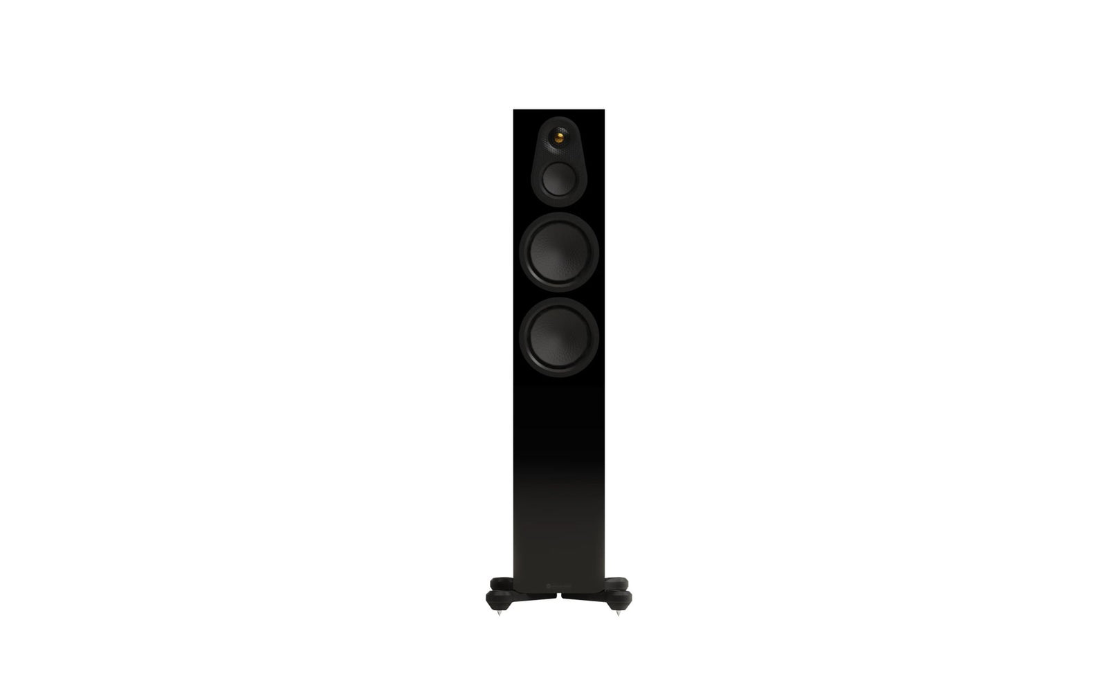 Monitor Audio Silver 300 8G Floorstanding Speakers (Pair) in high gloss black finish with twin bass drivers.