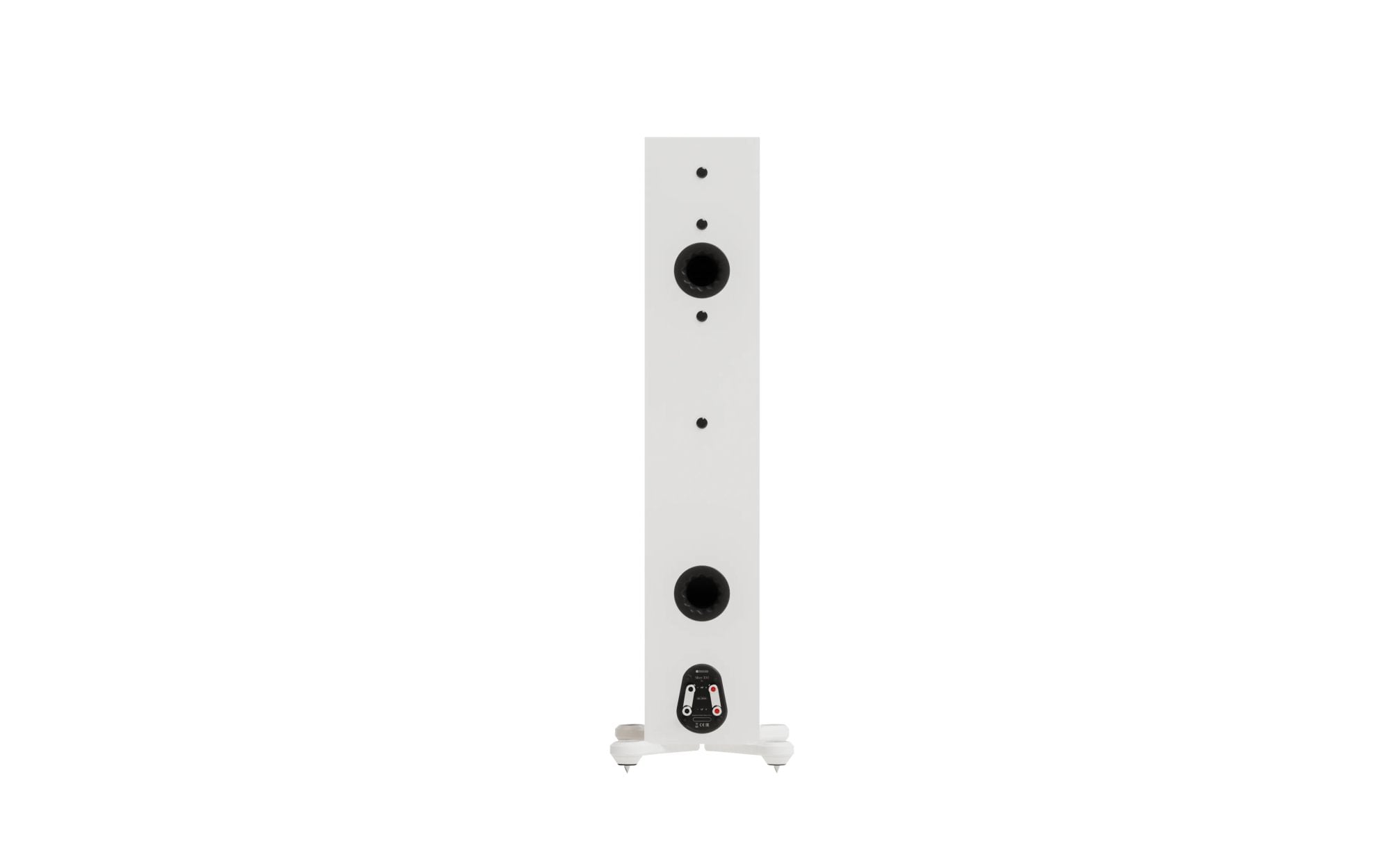 Monitor Audio Silver 300 8G Floorstanding Speakers (Pair) in Satin White finish showing rear connectivity ports.